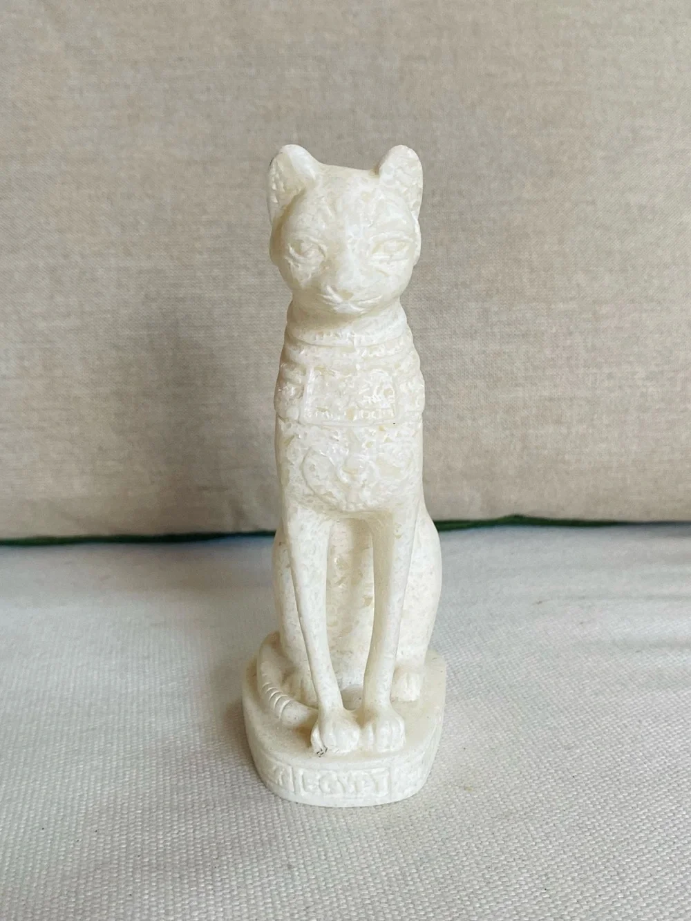 Vtg Egyptian Bastet Cat Figurine Statue Alabaster White Stone Souvenir 5”
